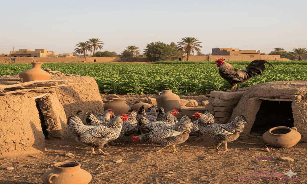 فراخ فيومي كبيرة الحجم في مزرعة تظهر نموها الصحي